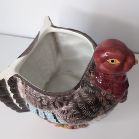 World Bazaar Retro 90s Turkey Bird Farmhouse Cottage Ceramic Bowl Flower Pot - Picture 2 of 9
